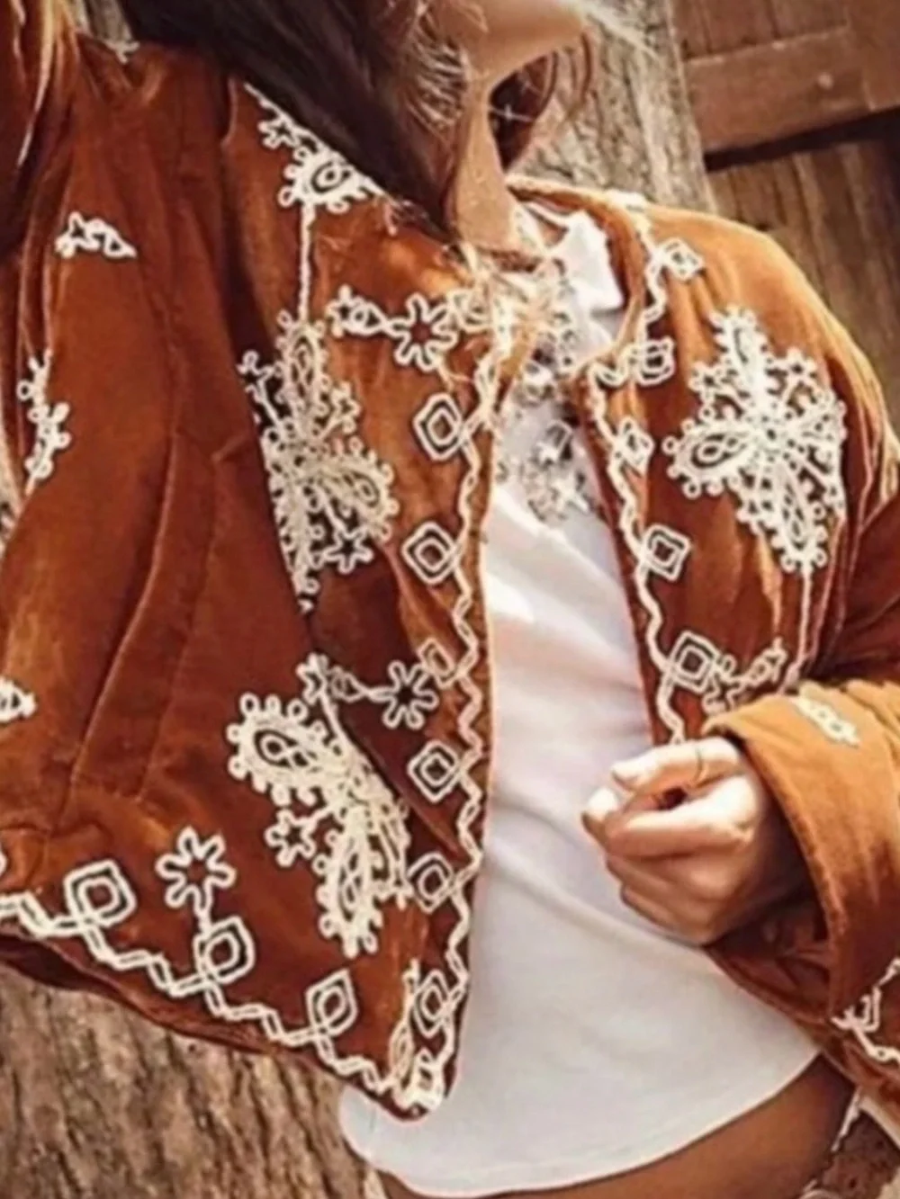 Free People Mia Jacket Embroidered Rust Velvet Women's Jacket